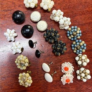12 pair cluster and button style clip/ screw back earrings